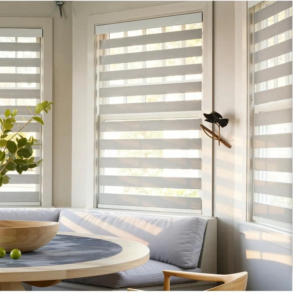 GHV Zebra Light Filtering Cordless Striped Roller Blind White 33 x 64